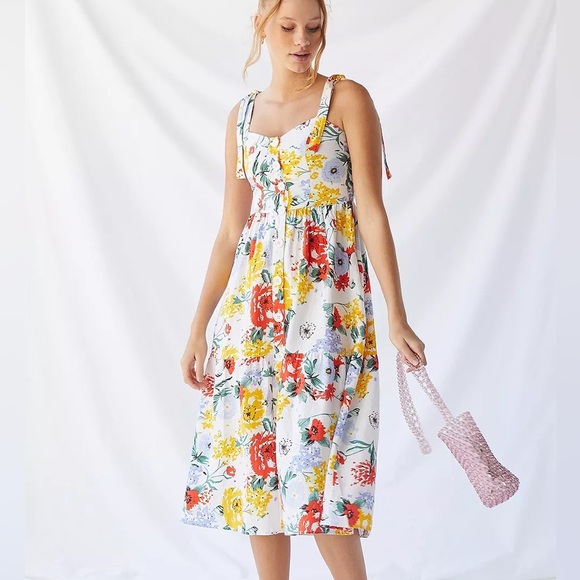 Urban Outfitters Colorful Floral Midi Dress - Picture 1 of 10